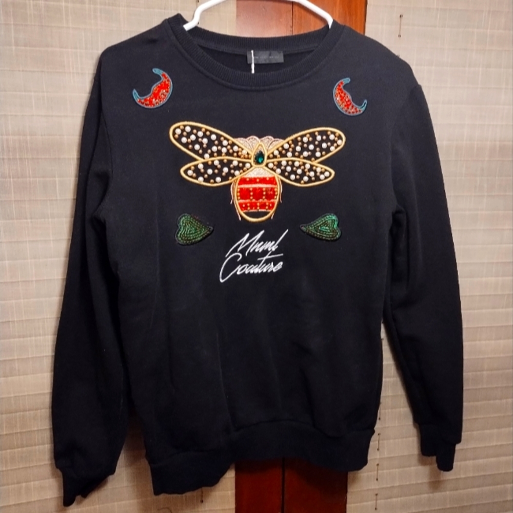 MNML Haute Couture Ladies Small Jeweled Bee Sweatshirt